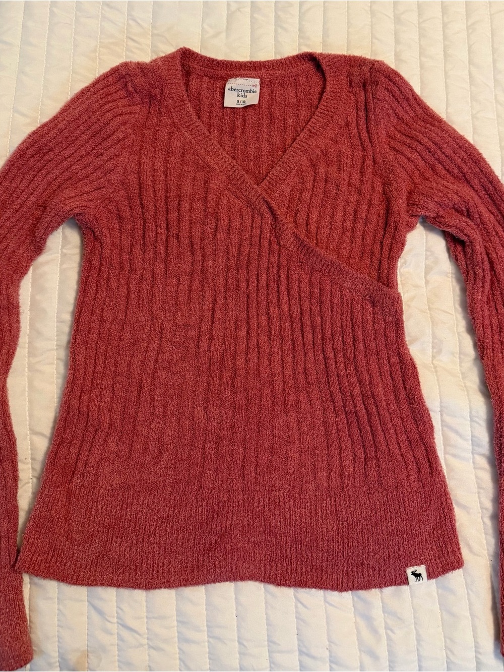Abercrombie kids Ribbed Wrap V-Neck Sweater - Rose